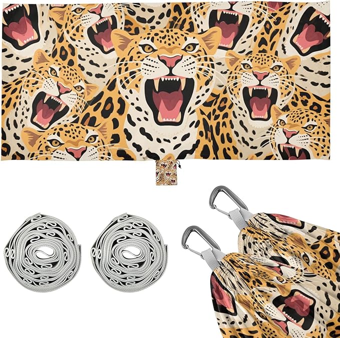 Colorful Cartoon Animal Leopard 330lb Capacity Hammocks with Hanging Rope Portable Hammock for Patio Backyard Lounge Base hamaca con Base para adultos