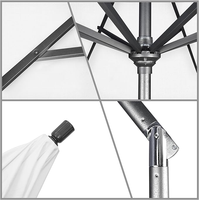 California Umbrella 11Ft Premium Sunbrella Patio Umbrella, Hand-Crank, Tilt-Collar, Gray Frame, Natural Fabric