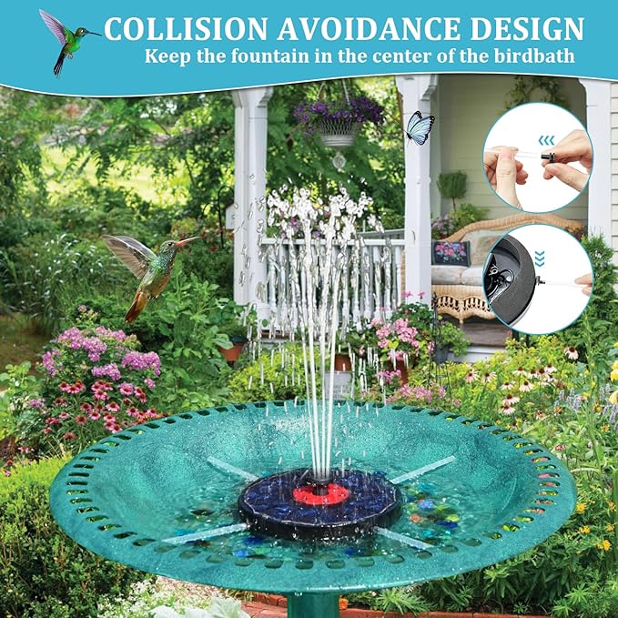 Solar Bird Bath Fountain,Upgrade 3.5W Glass Panel Solar Fountain with 2200mAh Backup Battery, White LED Lights, 8 Spray Modes, 4 Fixed Rods for Garden, Pond, Pool,Patio Outdoor Water Feature