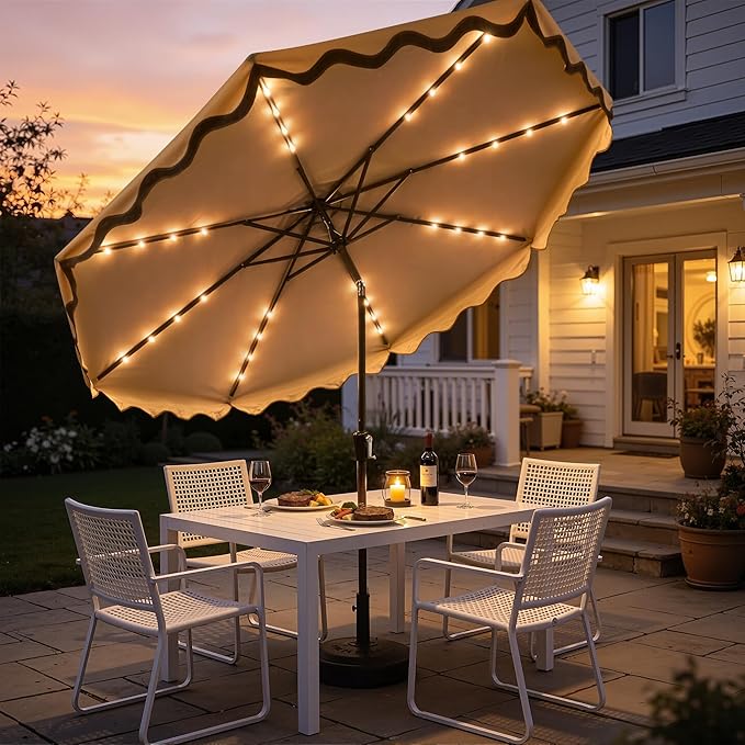 Weaxty 10FT Patio Umbrella, Trendy Color Scalloped Edge, UV-Resistant Canopy Outdoor Table Market Umbrella, Tilt Adjustment, Crank, Heavy-duty 8 Ribs for Backyard Poolside Deck Beach Lawn Backyard