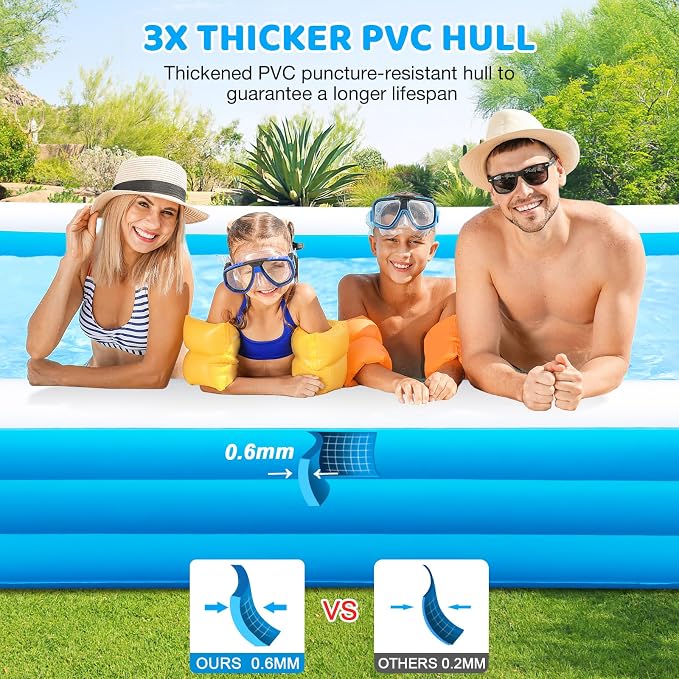 Extra Large Inflatable Pool for Adults, 180"x76"x22" Oversized Thickened Swimming Pool with Air Pump, Full Size Family Big Blow Up Pools for Backyard Garden Lawn Indoor Outdoor Summer Water Party
