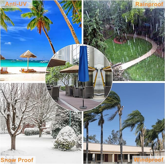 Dafire Patio Umbrella Cover for 7FT to 9FT Patio Umbrellas,1.7m Parasol Covers (Blue 420D),Oxford Fabric Waterproof Market Umbrella Cover with Zip,Parasol Covers for Outdoor Umbrellas with Rod