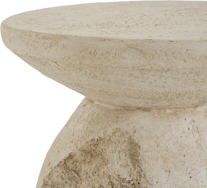 Merax Outdoor Patio Side Table, 19" Height Rugged Coral-Texture Round Patio Accent Table, Bohe & Coastal Style, MGO End Table for Balcony Poolside, Fully Assembled, Beige Finish