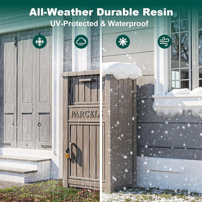 Package Delivery Box Outdoor with Lockable Secure Waterproof & UV-Resistant,Anti-Theft Parcel Large Double Wall Resin Outdoor Package Delivery for Porches, Patios,Curbside