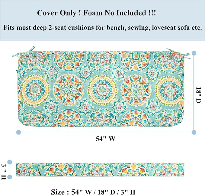 FUNHOME Outdoor Bench Cushion Covers,54" x 18" x 3", No Insert! Patio Bench Cushion Covers for Outdoor Furniture,Water Resistant Patio Loveseat Covers 1 Pack, Cyan Circle(Covers ONLY)