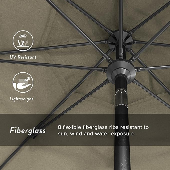 California Umbrella 9' Rd. Crank Lift, Collar Tilt, Aluminum Pole, Fiberglass Rib Patio Umbrella, Hammertone Grey Finish, Sunbrella Canvas