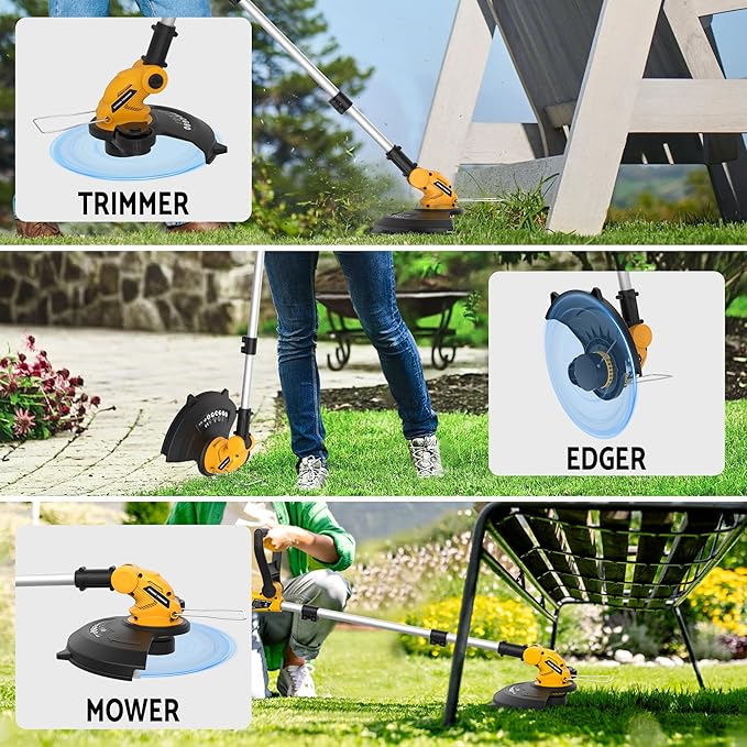 3 in 1 Cordless String Trimmer (No Battery) Compatible with Dewalt 20V Max Battery, 12" Electric Weed Wacker with Auto Line Feed, Foldable Weed Eater/Edger Trimmer/Mower for Yard Garden, Grass Trimmer