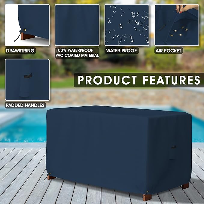 Covers & All Patio Deck Box Cover - Heavy Duty 12 Oz Waterproof Outdoor Yard Cushion Storage Box Protection 100% Weather Resistant with Air Pockets and Drawstring. (52" W X 27" D X 27" H, Blue)
