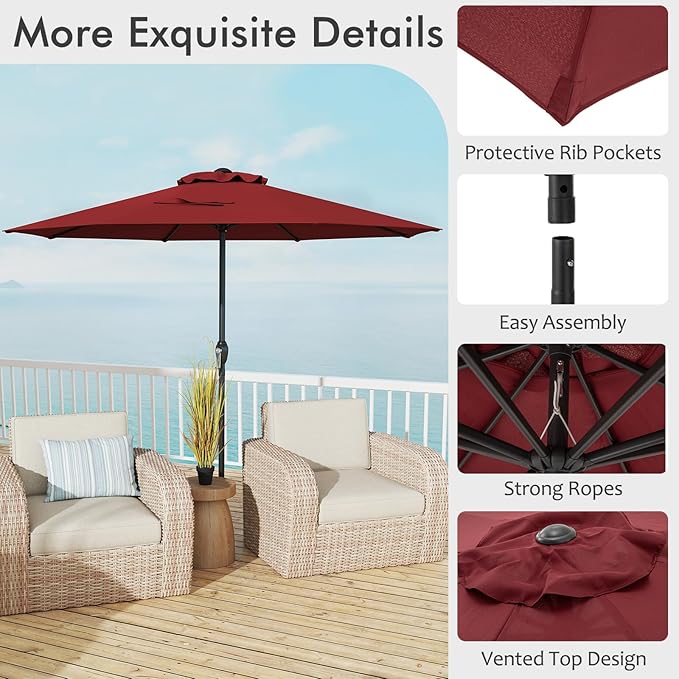 Tangkula 8.5 FT Patio Umbrella, Double-Tier Outdoor Umbrella with Crank Handle, 8 Sturdy Ribs, Sun-Protective Canopy for Market Table Pool Deck Garden Backyard (Wine)