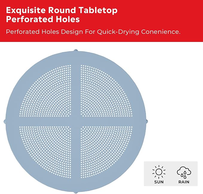 Costaelm Small Patio Table, Outdoor Round Dining Table, Weather Resistant Outside Table for Poolside Deck Lawn Garden Backyard, French Blue