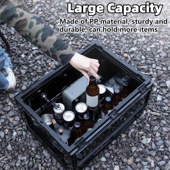 Foldable Storage Bins, Expandable Tool Organizer, with Removable Aluminum Cover, for Outdoor Camping, Traveling and Fishing (Black B)