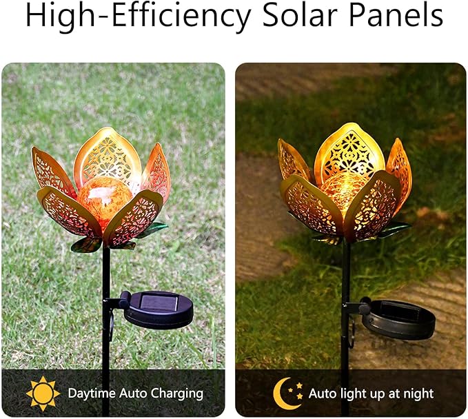 Solar Lights Outdoor Garden Decor,Solar Stake Lights, 2Pack Decorative Solar Garden Light, Metal Solar Sunflower Lights Lawn Lamp for Courtyard Decoration
