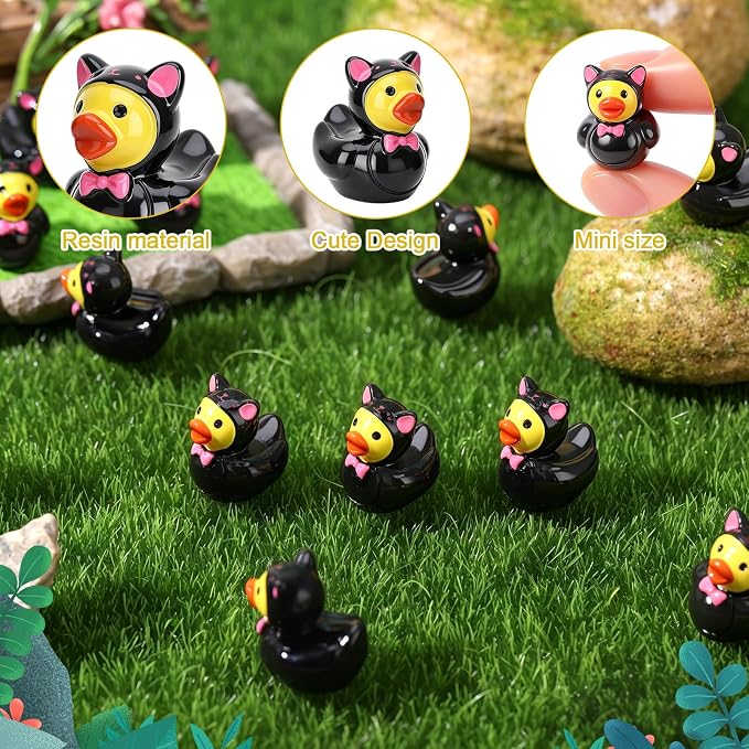 30 Pcs Black Cat Ducks, Mini Black Cat Resin Ducks Bulk, Fun Printed Toy Figures for Birthday Party Favors, Themed Decor, Kids Gift Collection (Black Cat)