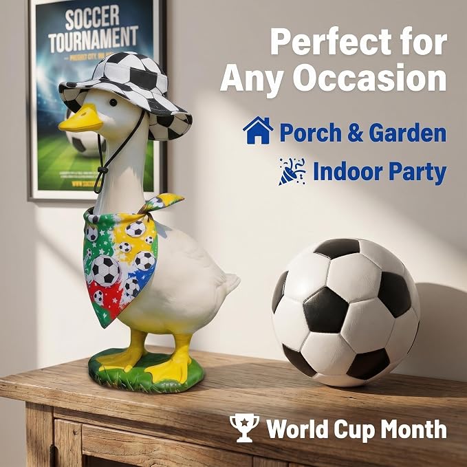 Soccer Porch Goose Outfits – 2PCS Goose Outfits for Porch Goose with Bandana & Adjustable Classic Black-and-White Hat for 23", Outdoor Porch Goose Decor for Game Day, Soccer Season & Yard Display