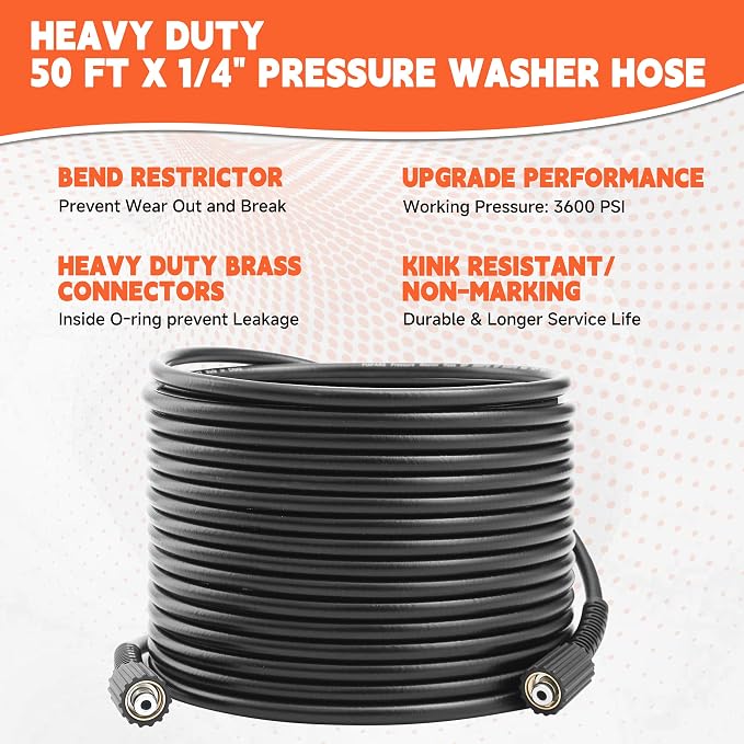 FIXFANS Pressure Washer Gun and Hose Kit, 50 FT High Power Washer Hose with Replacement Wand Extension, 5 Nozzle Tips, M22 Fitting