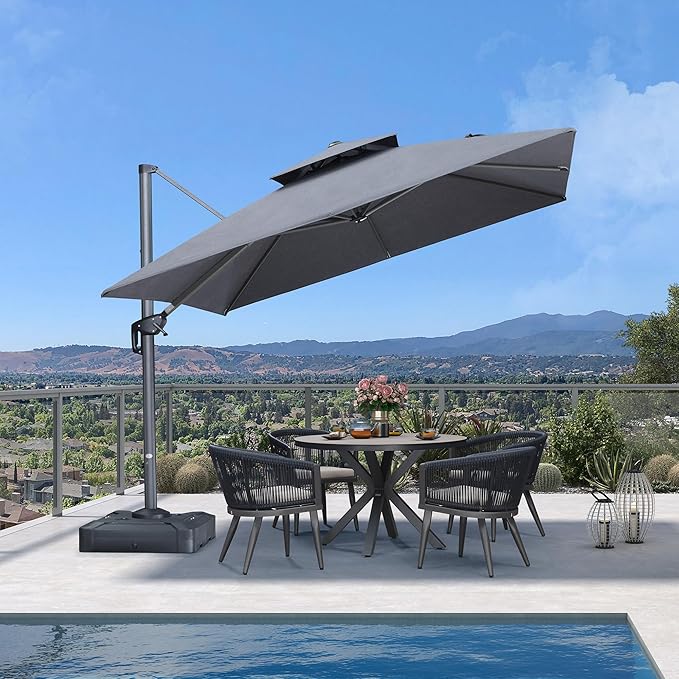 PURPLE LEAF Cantilever Umbrella 10' X 13' Outdoor Patio Rectangular Double Top Large Heavy Duty 360° Rotation Offset Umbrella for Outside Deck Backyard Garden Pool Cast Slate