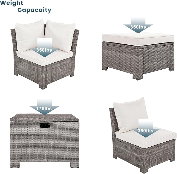 LUMISOL Outdoor Patio Furniture Set, 6 Pieces Sectional Rattan Sofa Set, PE Rattan Wicker Patio Conversation Set with Table and 0ttoman for Lawn, Garden, Backyard (Beige)