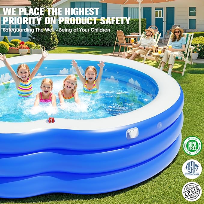 2026 Extra Large Upgraded Inflatable Pool with Canopy,Inflatable Family Lounge Pool,Round Blow Up Pool for Adult with Bench&Backrest,Swim Center Easy Backyard Pools for Kids & Adults90*90"*80"