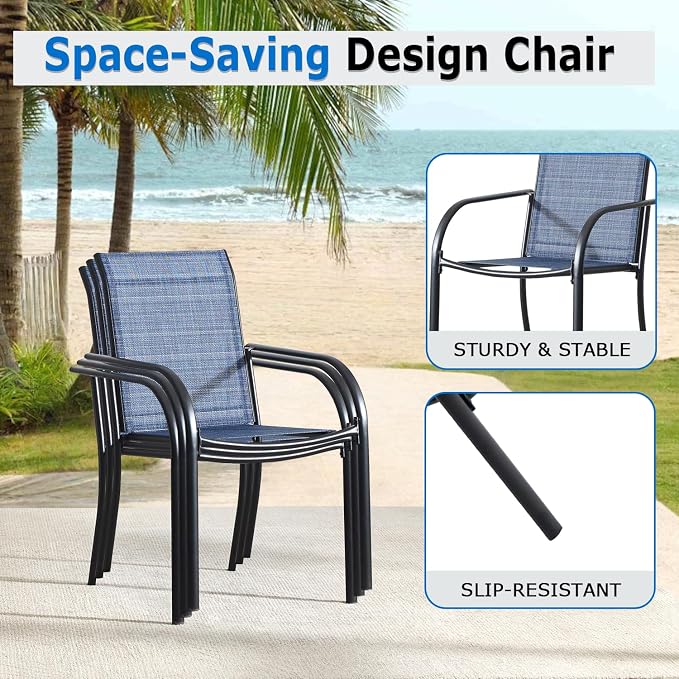 5-Piece Outdoor Dining Set, Square Metal Table with Light Blue Chairs, Black Patio Table with Umbrella Hole for Garden, Yard, Patio