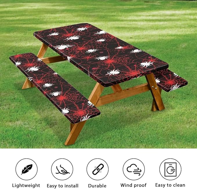 Spider Picnic Table Cover with Bench Covers Rectangle Halloween Fitted Picnic Table Cover with Bench Covers Washable Table Cover Outdoor Patio Camping Essentials 72x30 Inches