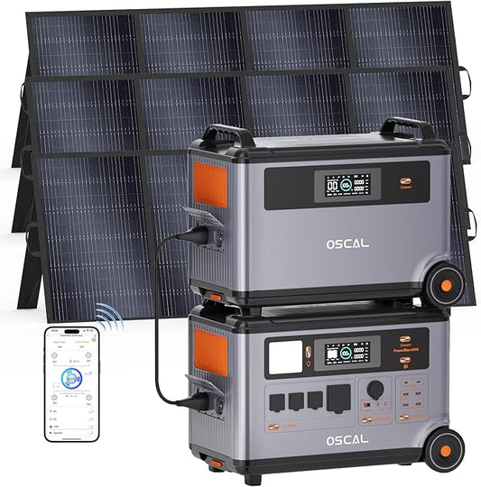 Powermax 6000W(9000W Peak) Portable Solar Power Station with 3 * 400W Solar Panels, 7200Wh LiFePO4 Battery(with 3600Wh Expansion Battery Pack), 2400W Solar Charging Generator for Camping, Home