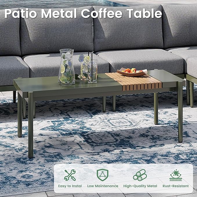 Metal Patio Furniture Set, 7 Pieces Outdoor Sectional Couch Sets with Coffee Table & Washable Thick Cushion, Outdoor Corner Sofa Set for Deck, Patio, Backyard (Gray/Green)