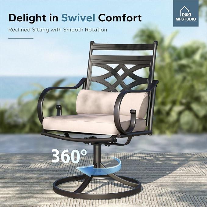 MFSTUDIO 7-Piece Patio Dining Set, 54" Round Metal Table, Swivel Chairs | Umbrella Hole, All-Weather Use