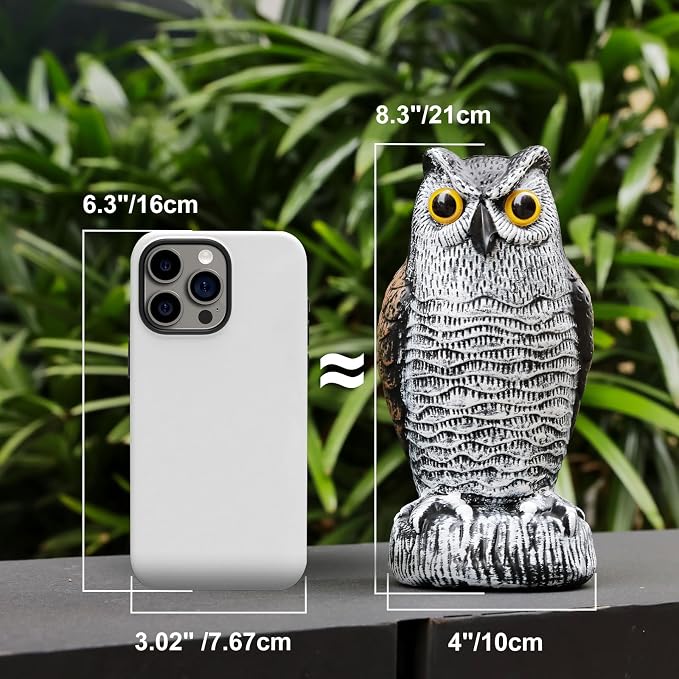 OFFO Fake Owls, Plastic Owl Statue to Decorate The Garden, Porch Pool Patio Yard, Halloween Decorations for Outdoor Garden, 8.3-Inch Height, Brown and White
