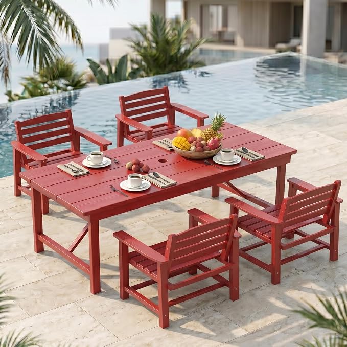 Outdoor Dining Chairs, Set of 2,Red | HDPE material, comfortable armrests, weather-resistant furniture, ideal for table match, backyard, deck, garden
