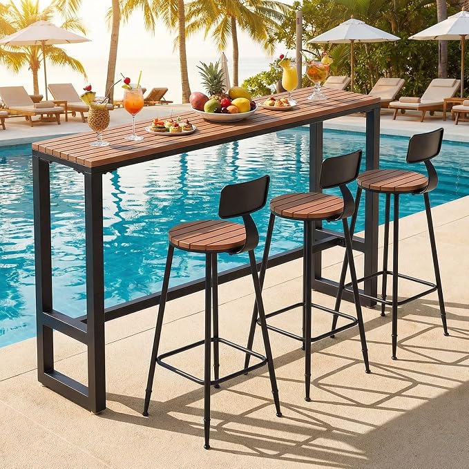Extra Long Outdoor Bar Height Table, Patio Bar Tables High Counter Table, Weather Resistant Pub Tables for Poolside Garden Balcony Restaurant Cafe, Indoor or Outdoor Use(47.2"x15.7"x40.5")