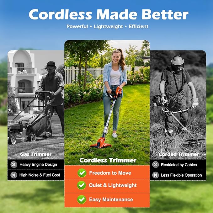 21V Weed Wacker Weed Eater: Electric String Trimmer and Edger 2in1 Lawn Tool Battery Powered 12 Inch Grass Cutter with 2Pack 2000mAh Batteries and Charger, Lightweight for Small Yard Garden Home Use
