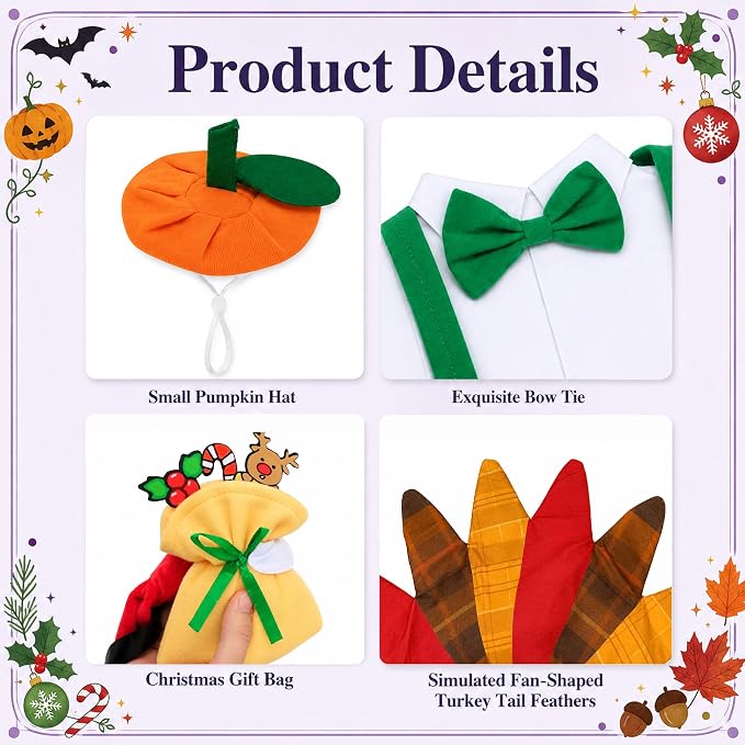 3 Set Holiday Porch Goose Outfits for Halloween Christmas Thanksgiving Day | Seasonal Goose Statue Costumes with Pumpkin Turkey Santa Outfit, Lawn Goose Clothes for 23" Statue