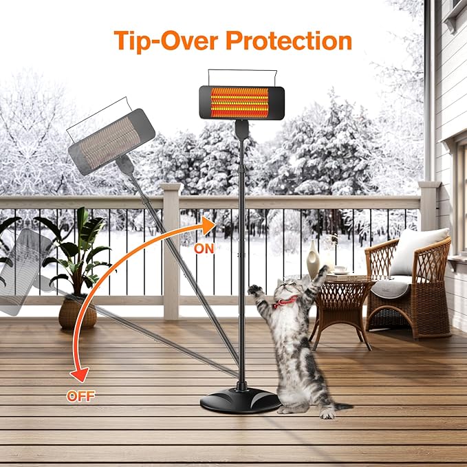 Outdoor Heaters for Patio, 1500W, 3 Heat Modes & 12H Timer, IP54 Waterproof Electric Heater with Adjustable Height, Tip-Over Protection, 78" Portable Infrared Heater for Indoor Outdoor use, Onyx
