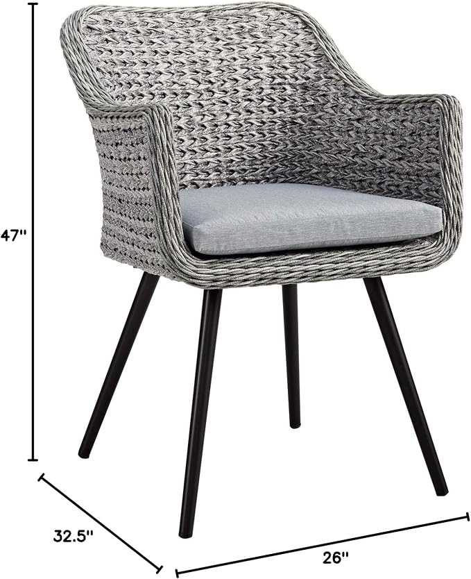 Modway EEI-3181-GRY-GRY-SET Endeavor Outdoor Patio Wicker Rattan Dining Armchair, Set of 2, Gray