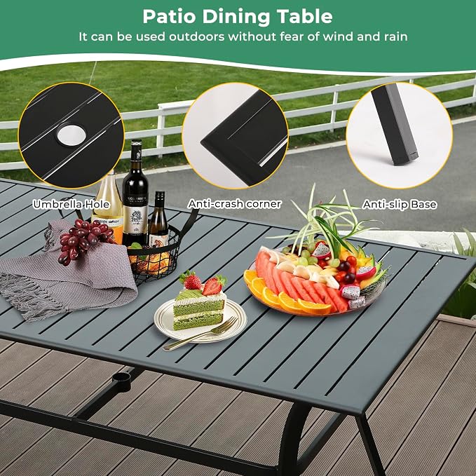 LVUYOYO 7-Piece Outdoor Patio Dining Set, Metal Stackable Chair & Rectangular Table Set, All-Weather Furniture for Backyard, Garden,Balcony,Porch (Red)