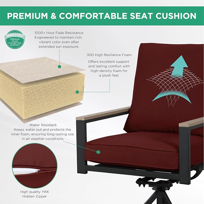 5-Piece Patio Dining Set, 4 Swivel Chairs with Removable Thickened Cushions & Square Table with Umbrella Hole, All-Weather Furniture for Backyard, Garden & Lawn, Red