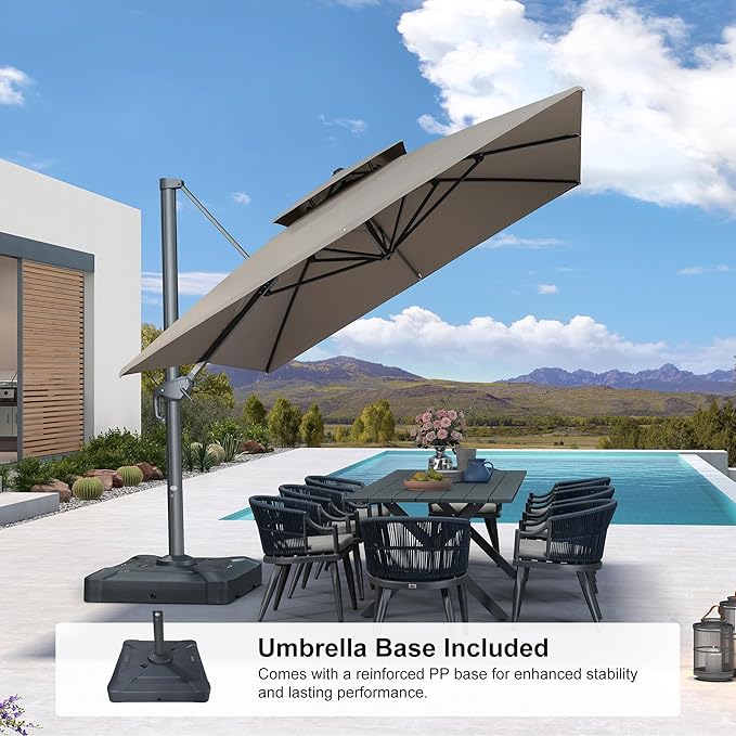 PURPLE LEAF 10' x 13' Cantilever Patio Umbrella Outdoor Umbrella with 330lbs Base Large Rectangular Windproof Offset Umbrella for Pool Deck Garden, Ash Mocha