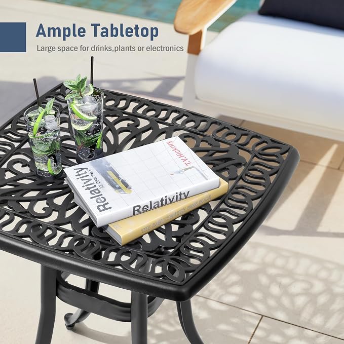 Outdoor Side Table Cast Aluminum Metal Table Weather Resistant Small Patio Table for Garden, Pool, Balcony Table