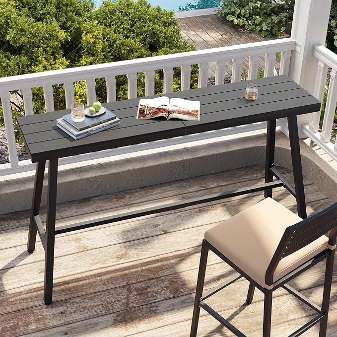 Crestlive Products Outdoor Bar Table, Patio Pub Table, 63'' Patio Bar Height Table with Weather Resistant Waterproof Top for Balcony, Bistro, Garden, Backyard, Poolside, Indoor (Black)