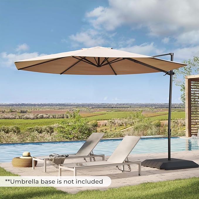 Grand patio 10Ft Patio Cantilever Umbrella with Cross Base, Outdoor Offset Umbrella with 360-degree Rotation, Crank and Easy Tilt, Champagne