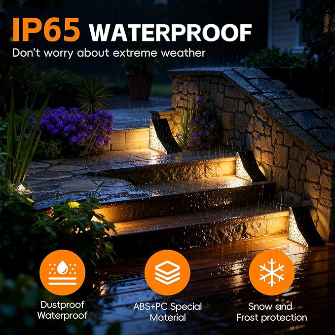 Solar Stair Lights Outdoor, Waterproof IP65 Solar Outdoor Lighting, 1200mAh,19 LED,Outdoor Step Lights,for Garden Stairs, Decks, Front Steps Porch and Terrace,3000k Decorative Art(8Pack)