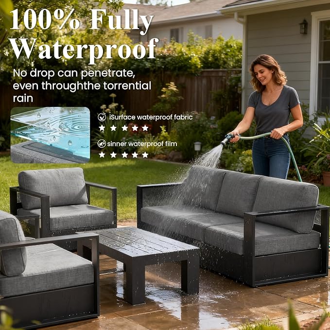 LayinSun Oversized Aluminum Outdoor Furniture, 1 Piece Patio Lovseat Sofa, Deep Seating and Upgraded 6-inch Cushions for Porch, Balcony, Deck