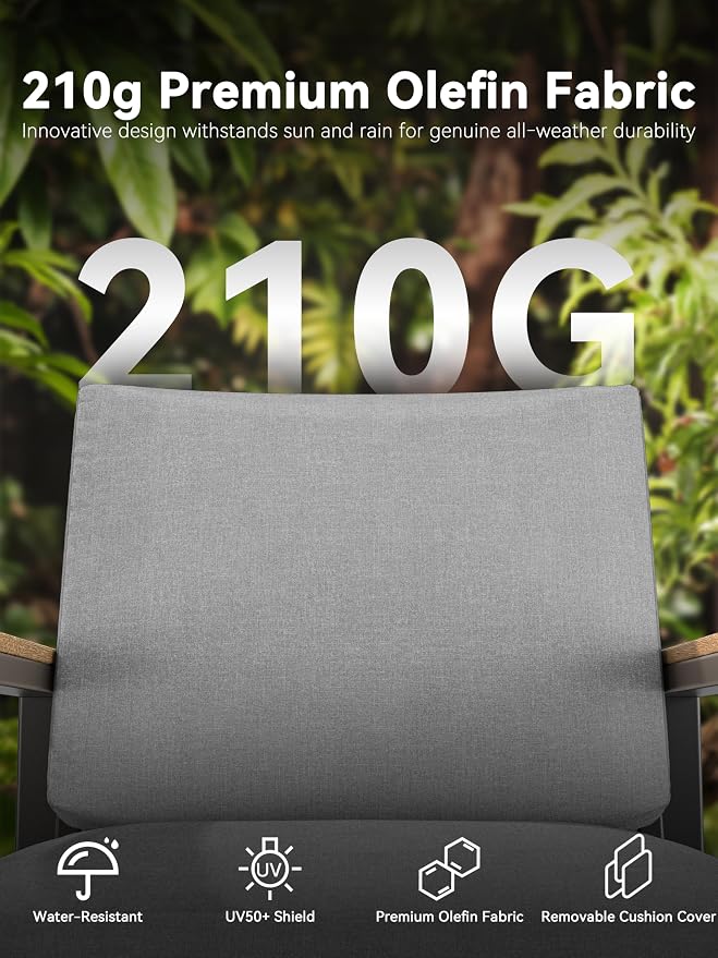 4-Piece Patio Furniture Set with Coffee Table & Removable Washable Cushions, All-Weather Metal Frame and Wood-Like Armrests for Porch, Garden, Balcony,Grey