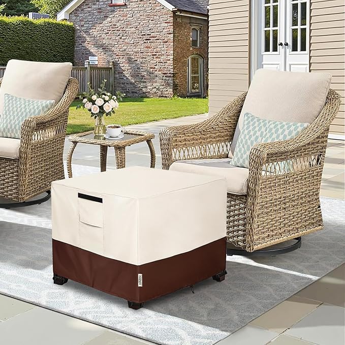Patio Ottoman Cover Waterproof Square Outdoor Small Side Table Covers,25" W x 25" D x 18" H,Outdoor Rectangular Waterproof Table Cover(Beige)