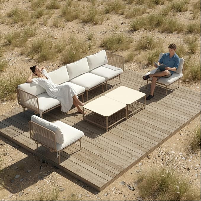 Kingdura 8 Pieces Outdoor Sectional Sofa Set, All-Weather PE Wicker Rattan Patio Conversation Set with Thick Cushions & Coffee Table, Patio Furniture Set for Garden Yard Porch Lawn Poolside (Beige)