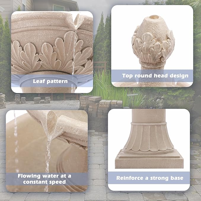 Grepatio Italian Outdoor Water Fountain, 48.4" H Bubbler Garden Waterfalls Fountains, 3 Tiered Roman Pillar Floor Water Fountain for Indoor, Yard, Lawn and Garden Décor