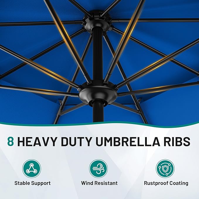 AreShark 12ft 2 Tiers Patio Umbrella - Outdoor Umbrella Waterproof UV Protection, Market Table Umbrella w/ 8 Sturdy Ribs&Crank for Pool, Porch, Garden(Royal Blue)