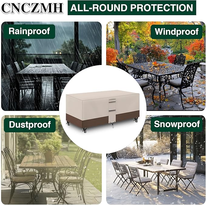 Heavy Duty Patio Furniture Covers Waterproof, 600D Outdoor Furniture Cover Waterproof for Sectional Sofa Couch, Outdoor Dining Table and Chair Set Covers 78''L x 62''W x 30''H, Beige Brown