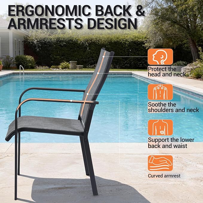 5-Piece Outdoor Dining Set, Patio Furniture Set with 4 Regular Chairs, 1 Rectangular Table for Garden, Backyard, Poolside, Deck, Grey