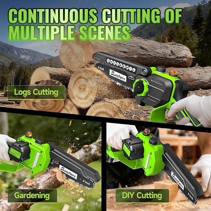 Mini Chainsaw Cordless, 6 Inch Electric Chainsaw with 2 Battery, Handheld Battery Powered Chain Saw with Auto Oiler, Yard Tools Saw for Wood Cutting Tree Cutter, Father Day Gifts for Men, Dad, Husband